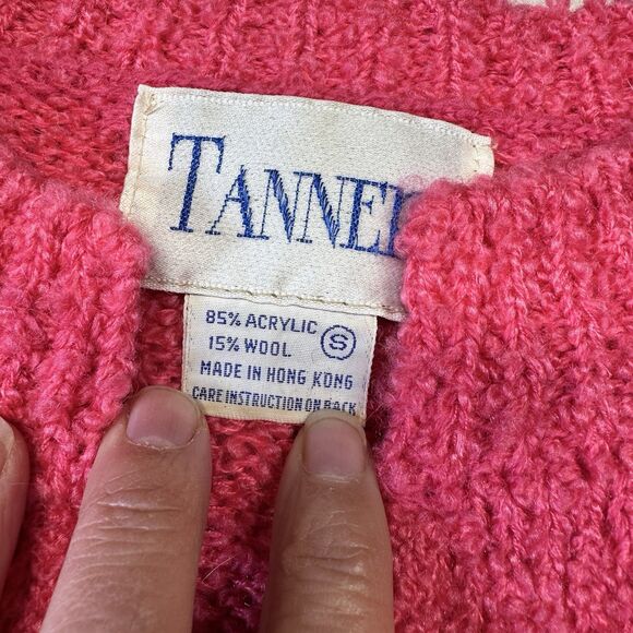 Vintage Tanner Hong Kong Bouclé Knit Cardigan Pink Wool Blend Size S - Picture 5 of 6
